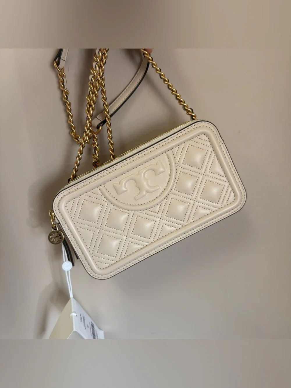 Tory Burch Quilted Cream Leather Chain Crossbody 79403 new cream